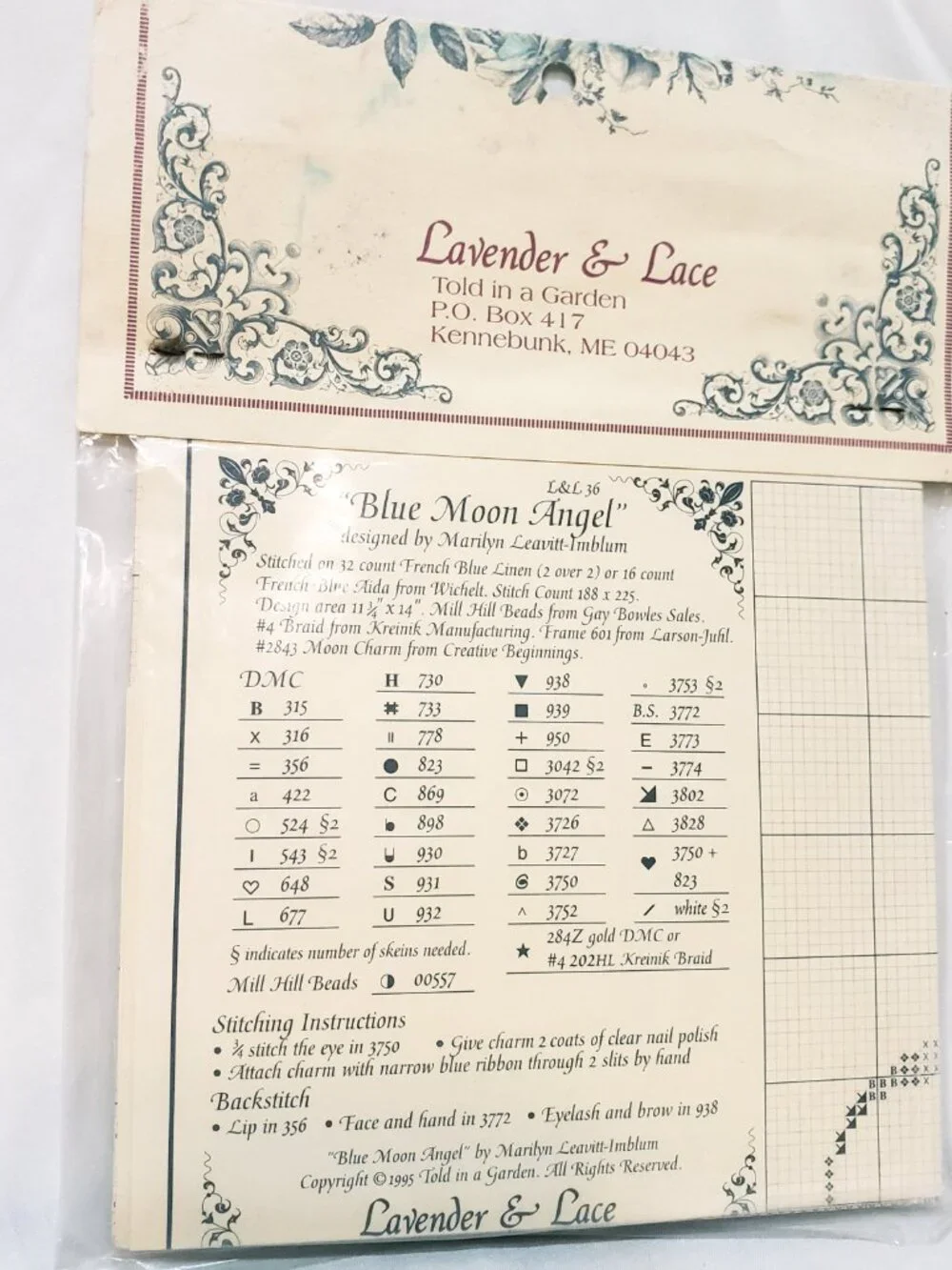 Blue Moon Angel Counted Cross Stitch Pattern Lavender and Lace L&L36